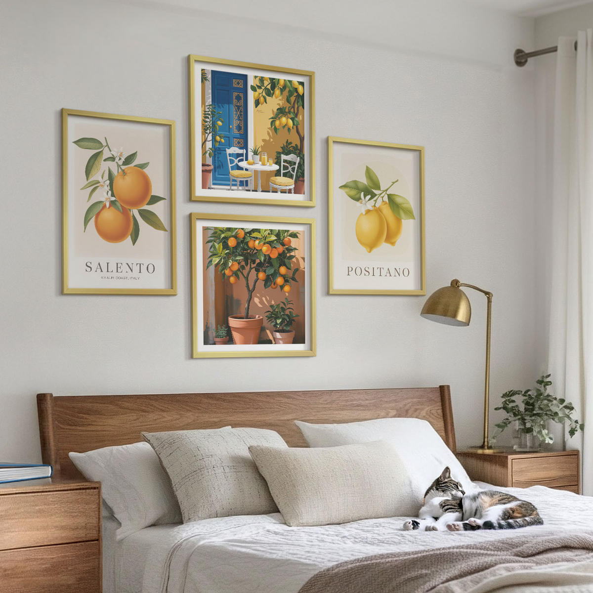 BILDER SET 4er Set - 50x50 cm & 40x60 cm Goldrahmen - Amalfi-Zitronen und -Orangen - Goldfarben, Kunststoff (50/50cm) - TULUP