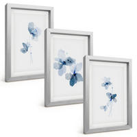 BILDER SET 3er Set - 20x30 cm Silberner Rahmen - Blaue Blumen - Silberfarben, Kunststoff (20/30cm) - TULUP