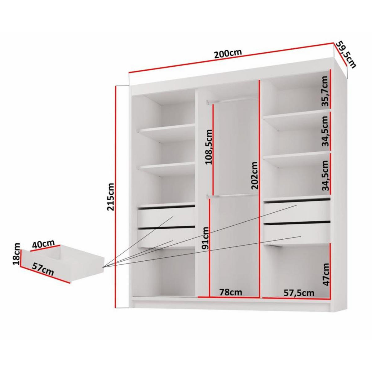 SCHWEBETÜRENSCHRANK Milo 200/215/58 3-türig eiche sonoma mit Spiegel - Sonoma Eiche, Holzwerkstoff (200/215/58cm) - Beautysofa