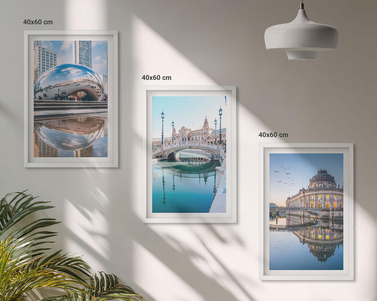 WANDBILDER 3er-Set - 40x60 cm Weißer Rahmen - Architektur von Städten am Wasser - Weiß, Kunststoff (40/60cm) - ArtPrintCave
