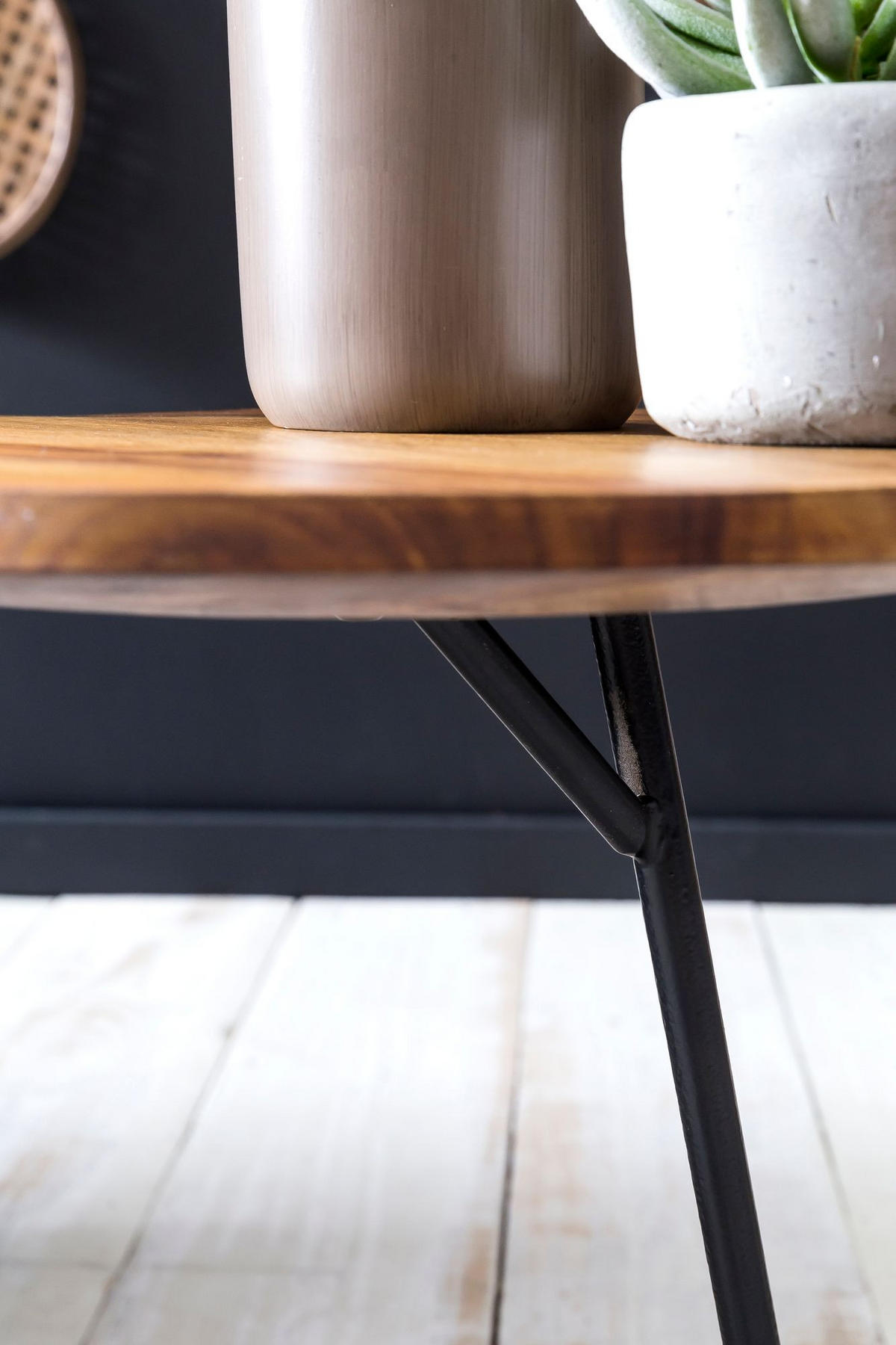 BEISTELLTISCH – Massivholz Metall große Platte Industrial - Schwarz/Braun, Holz/Metall (40/40/46cm) - KADIMA DESIGN