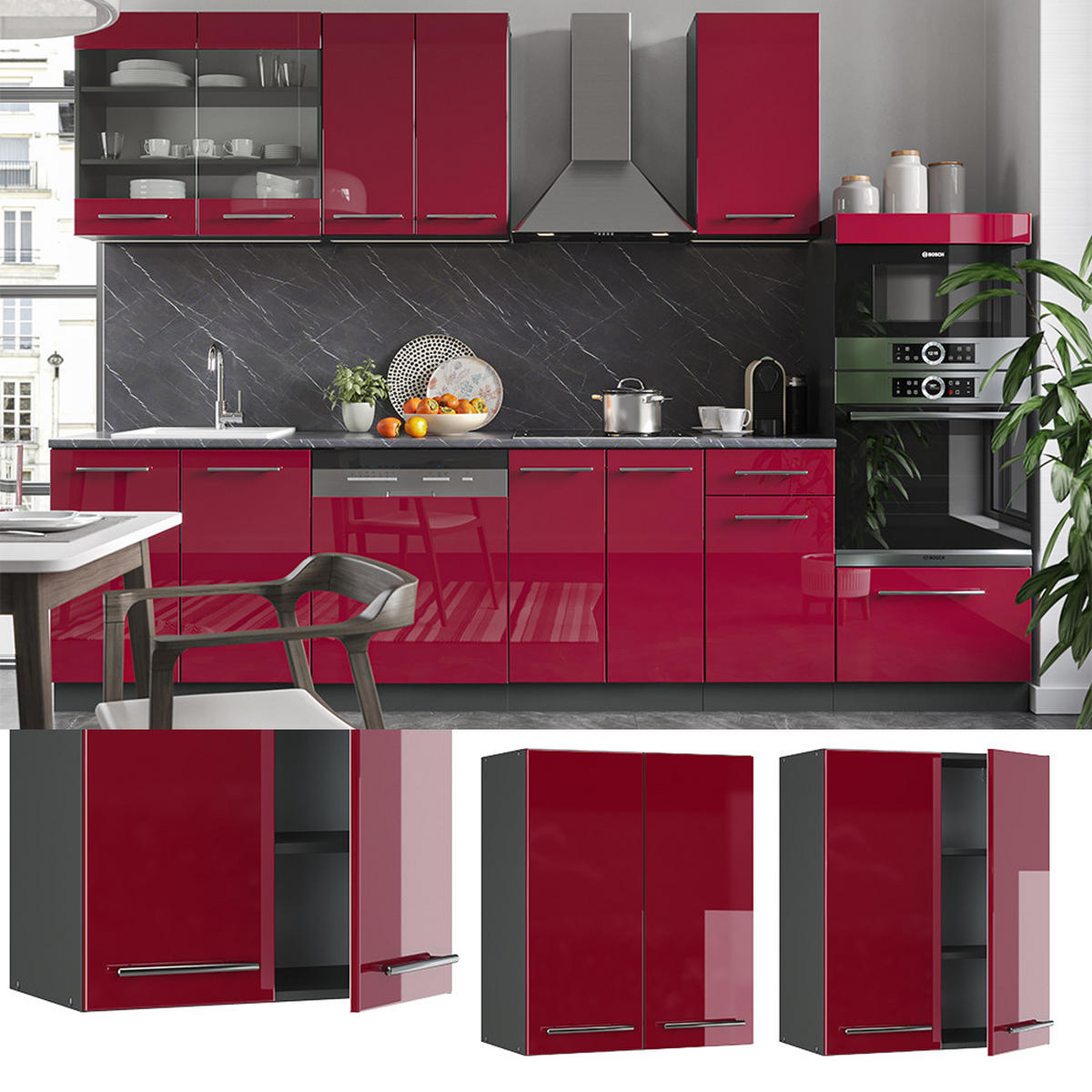 HÄNGESCHRANK Fame-Line Bordeaux Hochglanz 60 cm - Bordeaux/Anthrazit, Holzwerkstoff (60/72/34.1cm) - Vicco