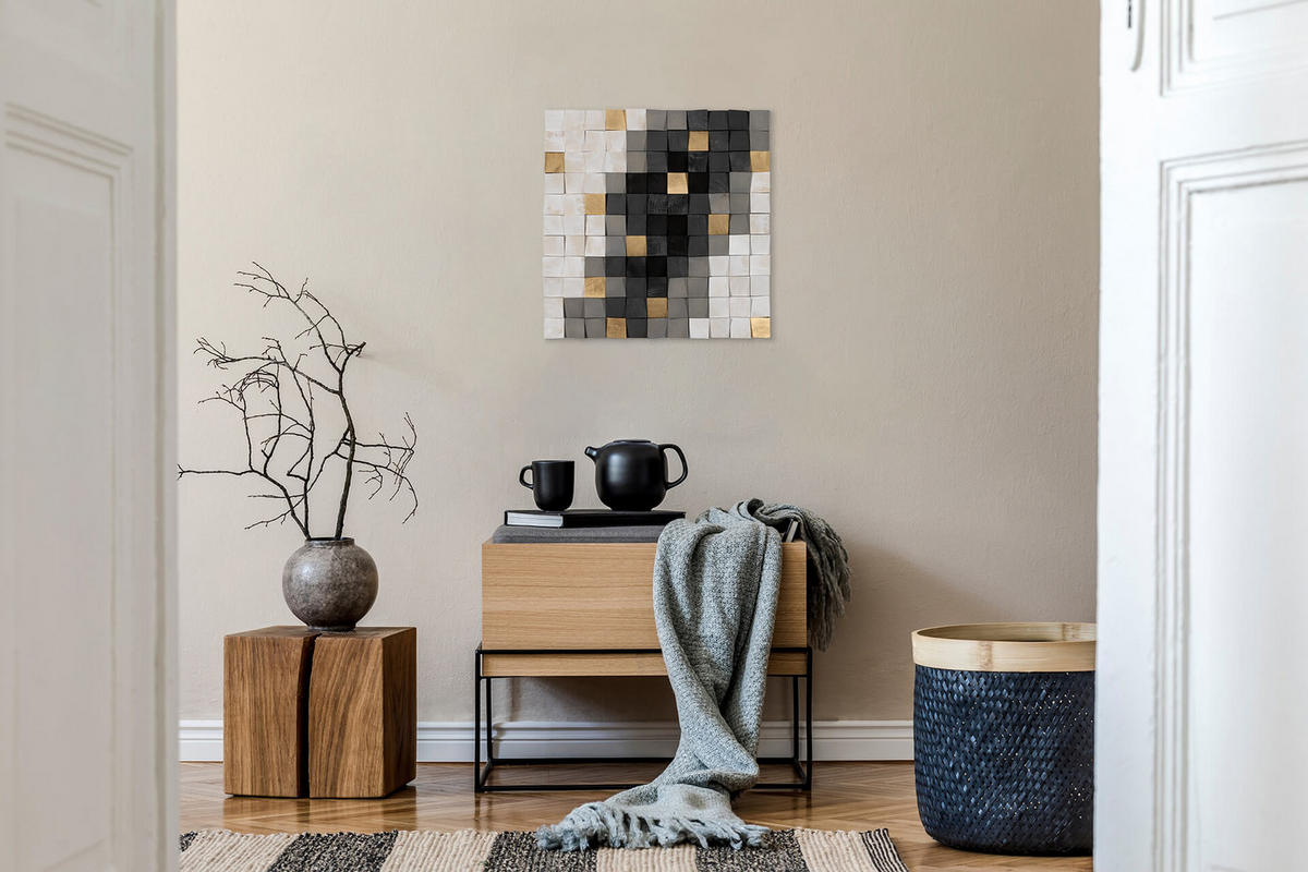 HOLZBILD Grau 75/75 cm - Schwarz/Grau, Holz (7/75cm) - KUNSTLOFT