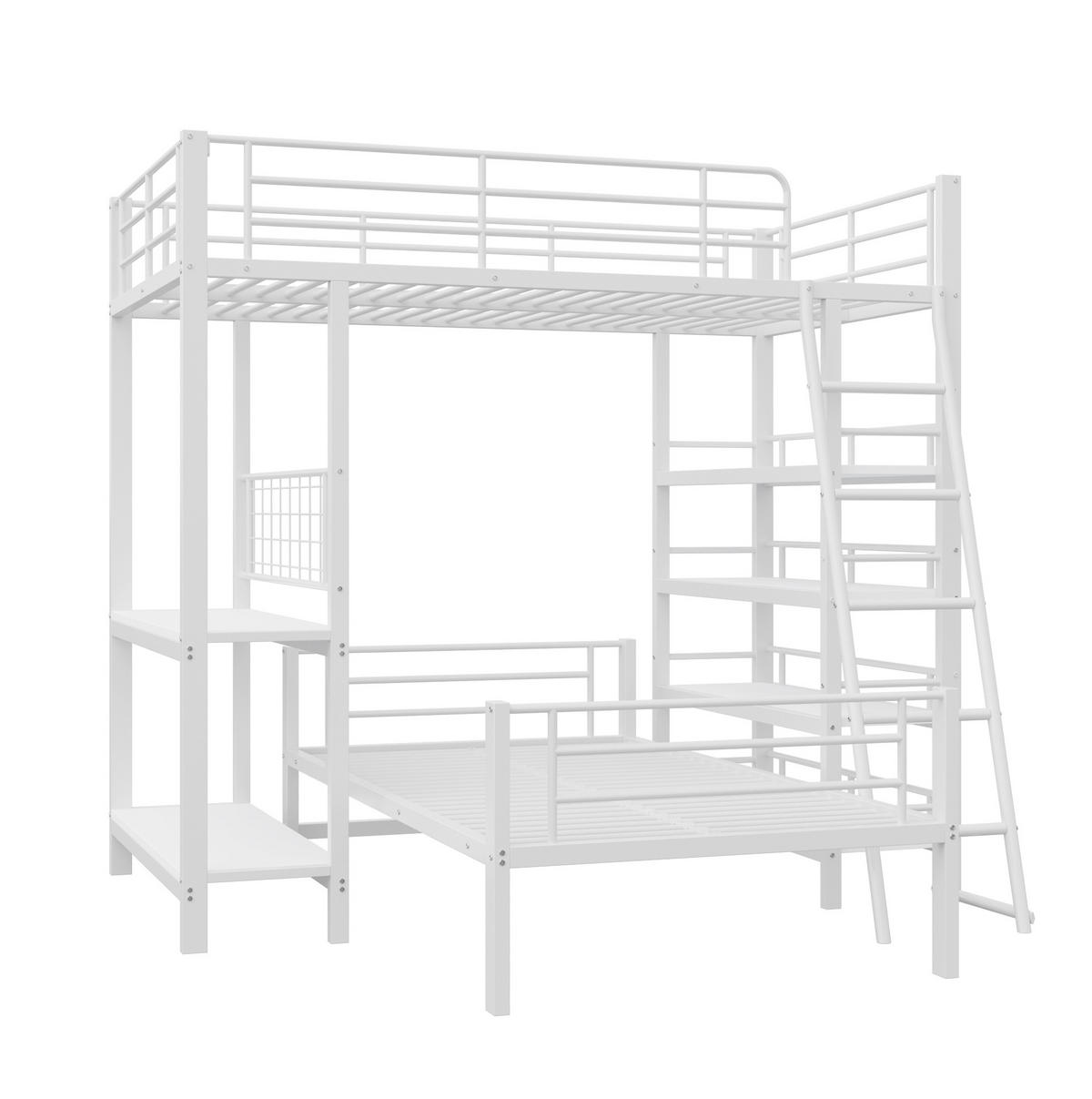 HOCHBETT 90/200 cm in Weiß aus Metall – mit Ablagefächern und Lattenrost - Weiß, Metall (90/200cm) - BEAOK