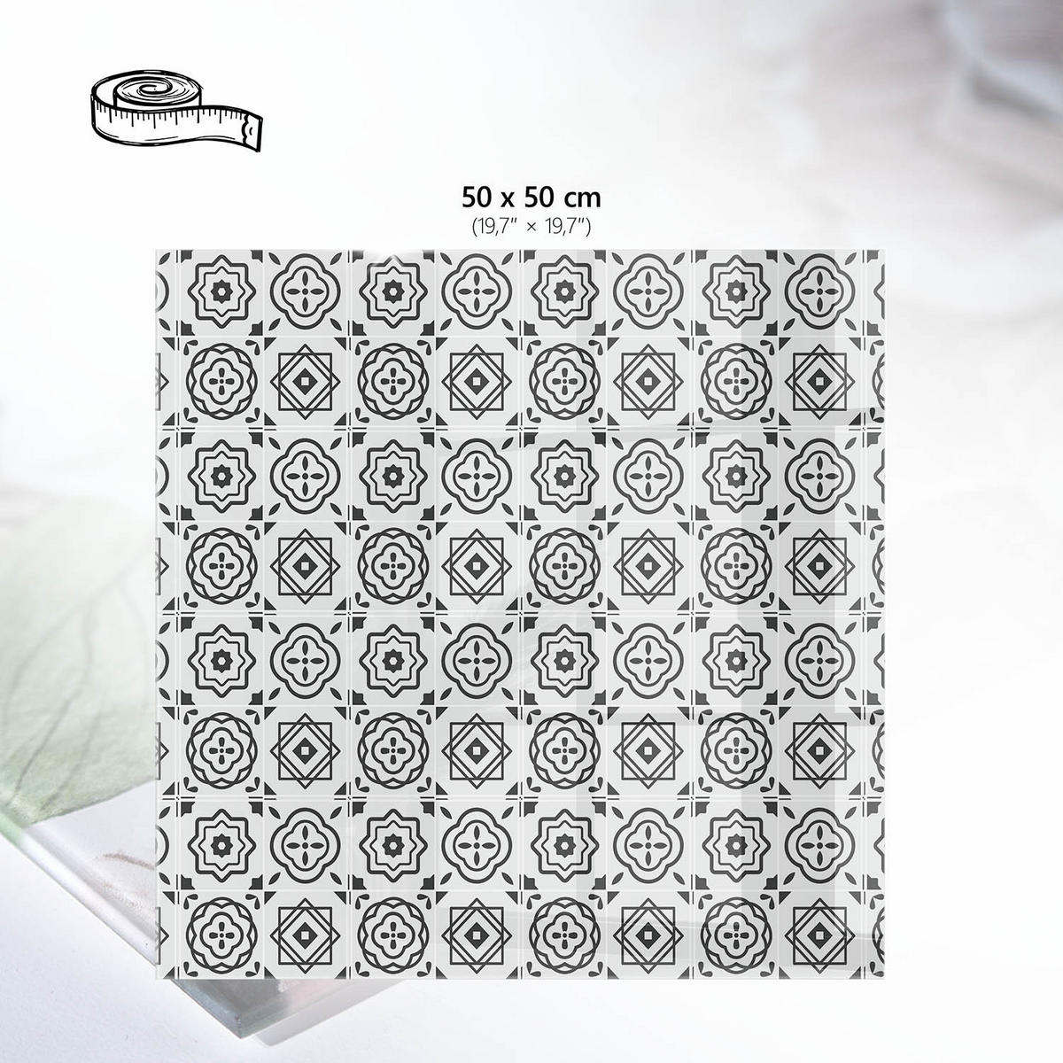 TISCHPLATTE 50x50 cm – Geometrische Muster - Blau, Glas (50/50/0.4cm) - Wallfluent