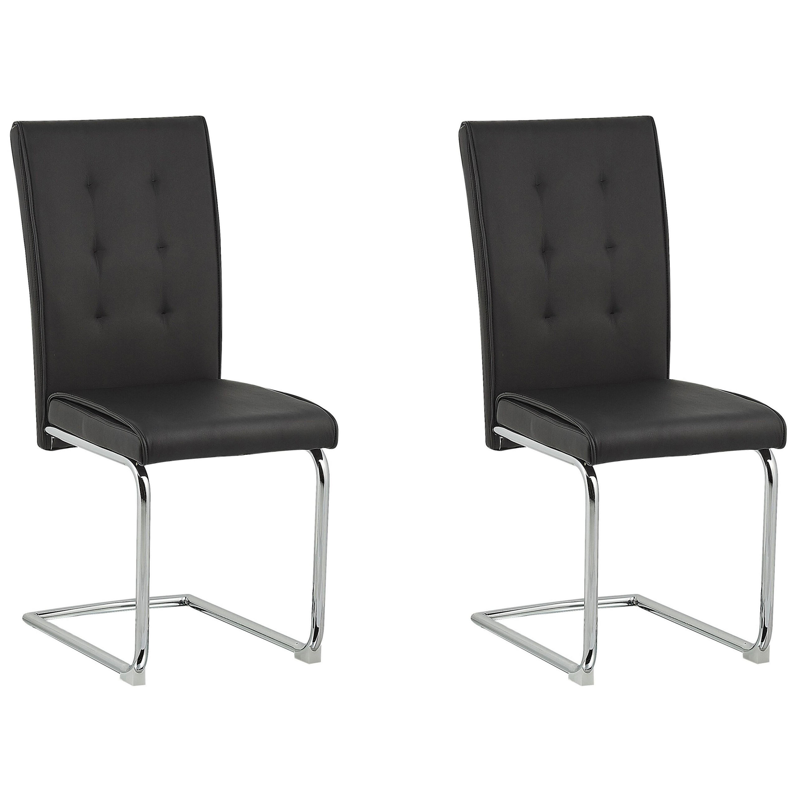 ESSZIMMERSTUHL 2er-Set Kunstleder Schwarz Rovard - Schwarz, Textil/Metall (42/101/52cm) - Beliani