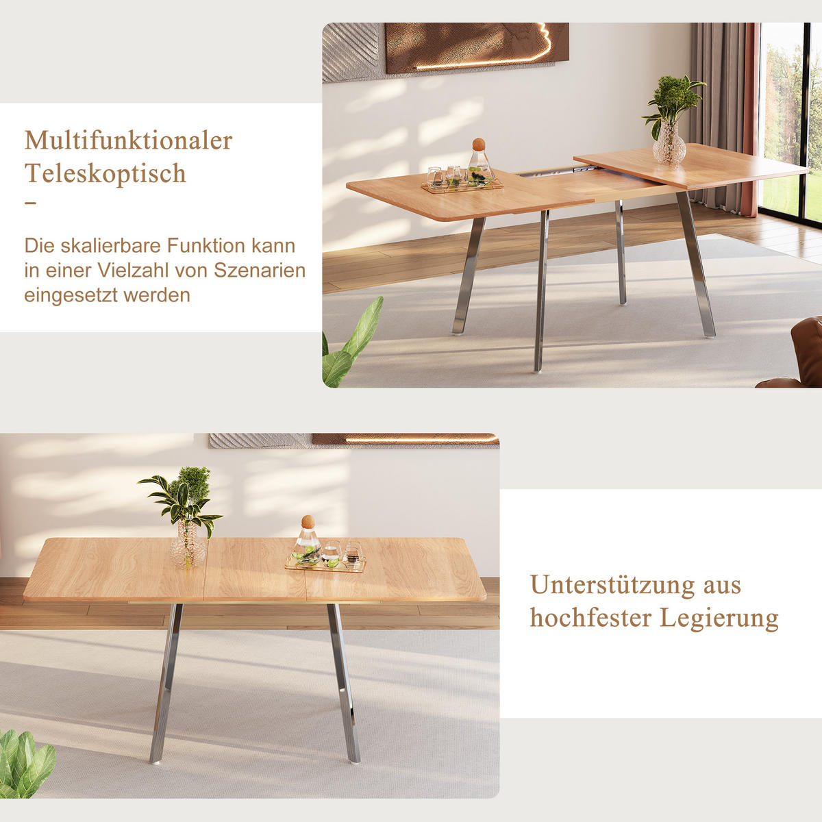 ESSTISCH SET mit ausziehbarem Esstisch und 4 Retro-Esszimmerstühlen - Braun, Holzwerkstoff/Textil (180/75/80cm) - Urban Meuble