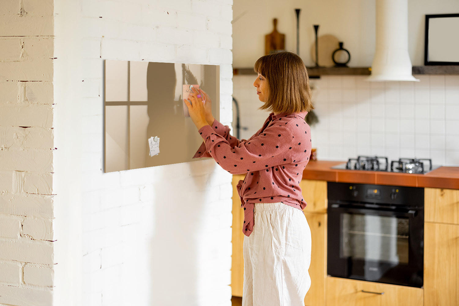 MAGNETTAFEL 90x60 Beige schwarzer Marker - Beige, Glas (90/0.4/60cm) - TULUP