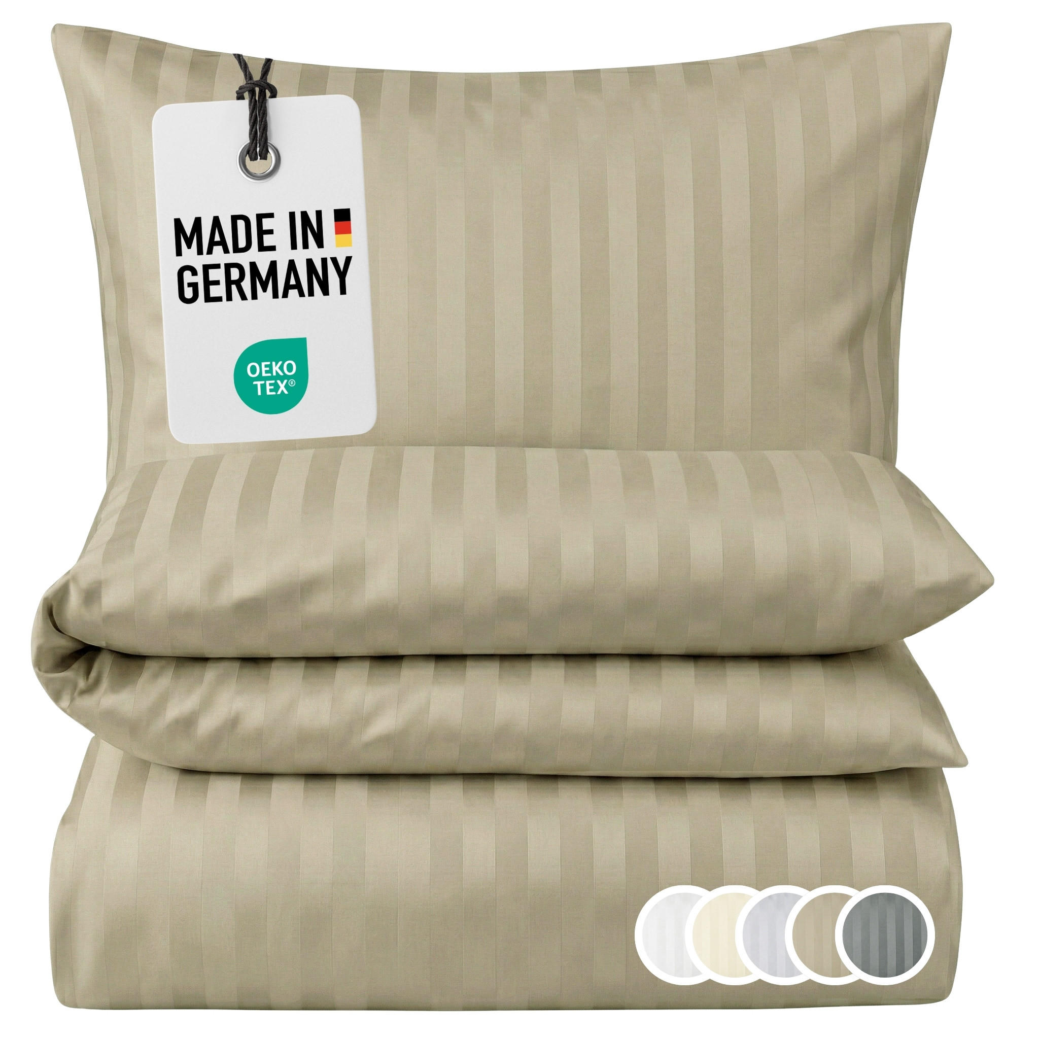 BETTWÄSCHE Damast 135x200 Beige Taupe gestreift - Made in Germany - Taupe, Textil (135/200cm) - Carpe Sonno