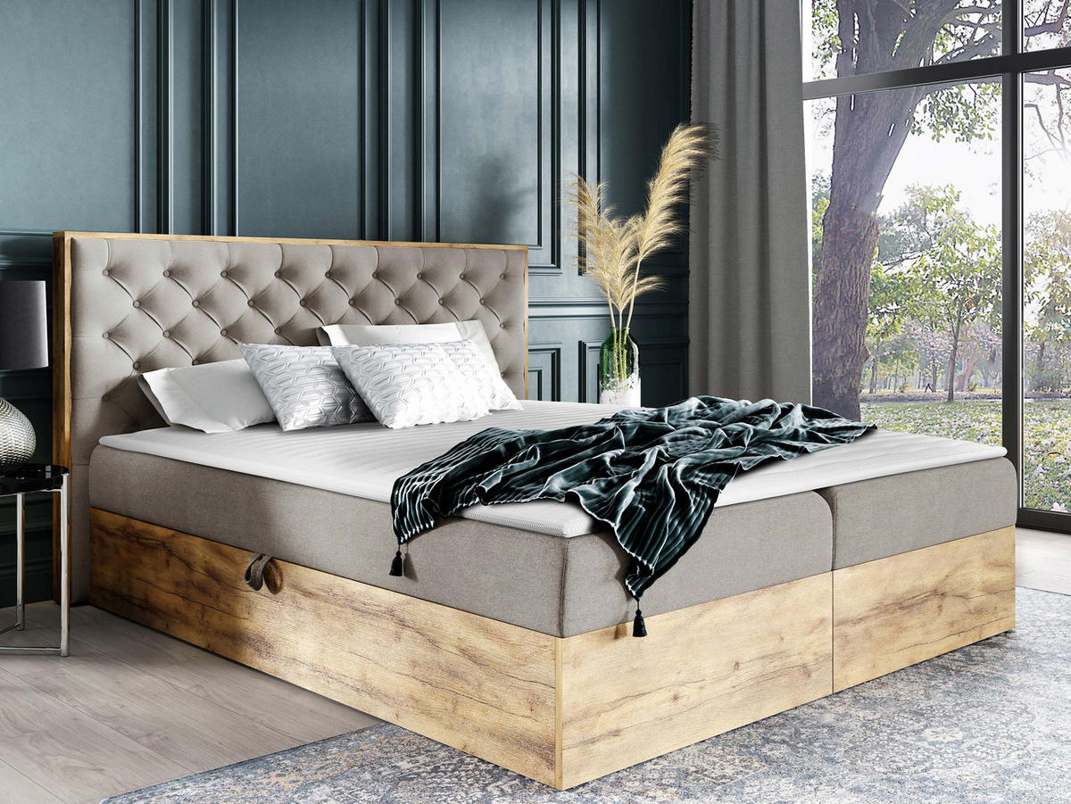 BOXBETT Wood 3 - Greige, Holz/Textil (200/200cm) - MIRJAN24