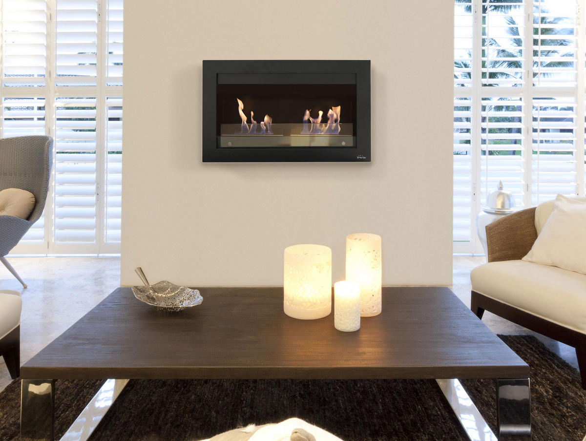BIOETHANOL-KAMIN Schwarz Wandmodell inklusive 2.4 L Brennblock - Schwarz, Metall (90/54/17cm) - Purline
