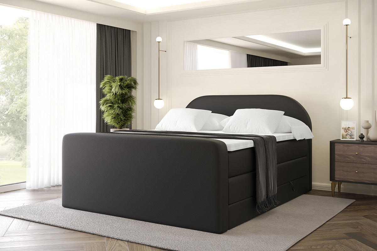 BOXSPRINGBETT mit Matratze und Lattenrost - NOX-Z KING-140x200 - Schwarz Kunstleder - Schwarz, Holzwerkstoff (140/200cm) - ALTDECOR