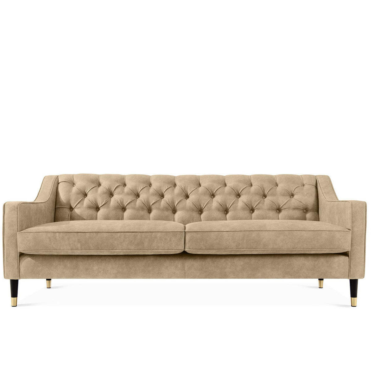 3-SITZER-SOFA NOMUS Velours, gesteppt, leicht Beige - Wengefarben/Hellbraun, Holz/Holzwerkstoff (192/78/80cm) - KONSIMO®