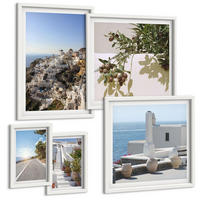 BILDER SET 5er Set - 50x50 cm & 20x30 cm & 40x60 cm Weißer Rahmen - Weiße Treppe mit Blick auf Santorini - Weiß, Kunststoff (40/60cm) - TULUP