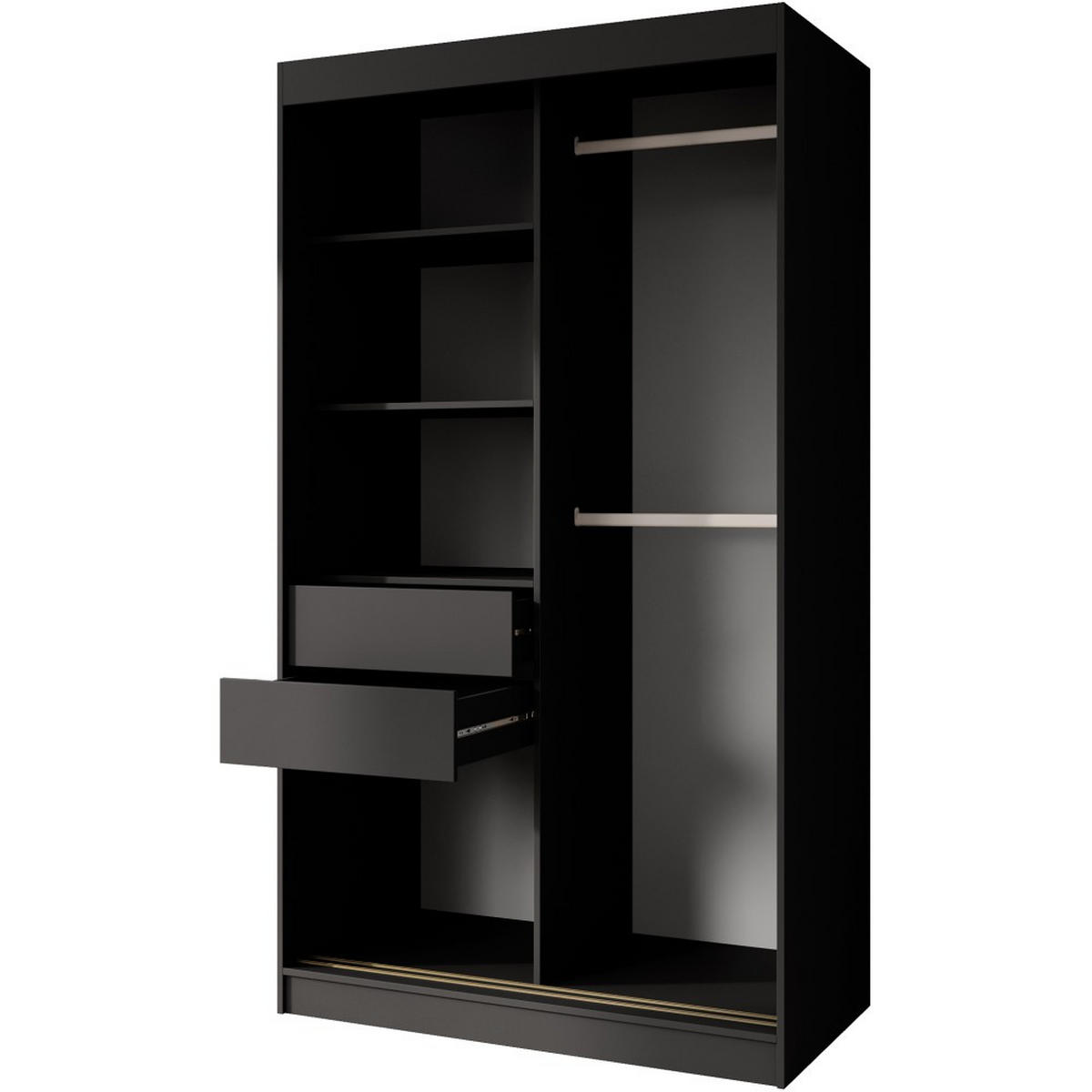 SCHWEBETÜRENSCHRANK Marika Lux, 2-Türig, mit Schubladen, Schwarz+Gold, 120 cm - Goldfarben/Schwarz, Holzwerkstoff (120/216/61cm) - Beautysofa