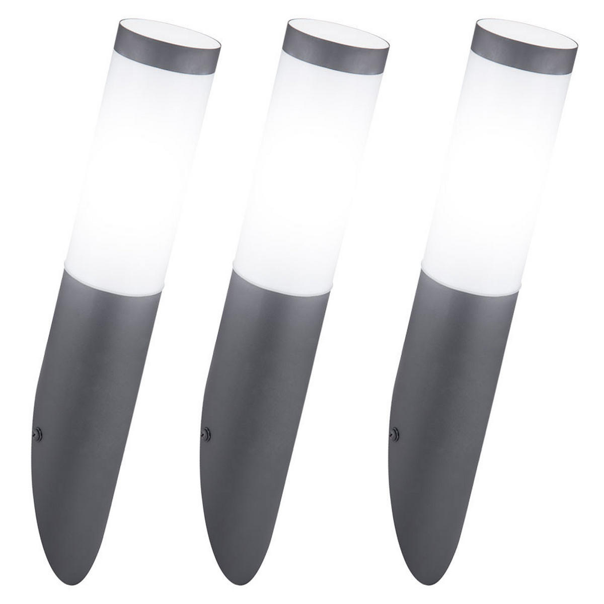 3ER Set AUSSEN-WANDLEUCHTE BOSTON Edelstahl Anthrazit - Anthrazit, Metall (7.6/39/17cm) - Globo Lighting