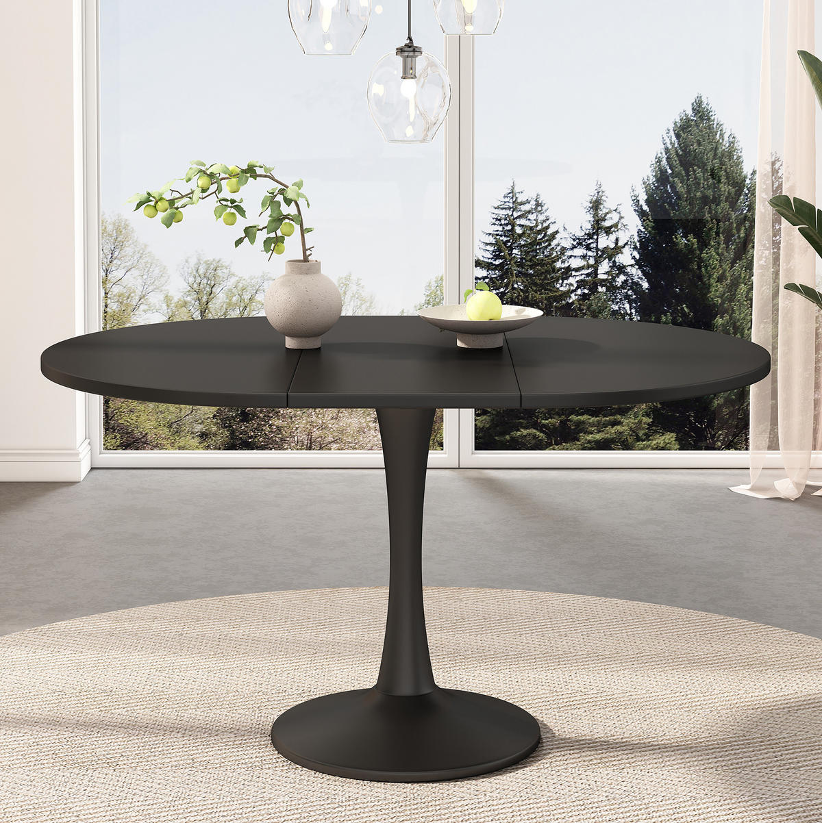 ESSTISCH aus MDF 100/140x100x75 cm Schwarz ausziehbar, oval und platzsparend - Schwarz, Holzwerkstoff (100/140/75cm) - Modfu