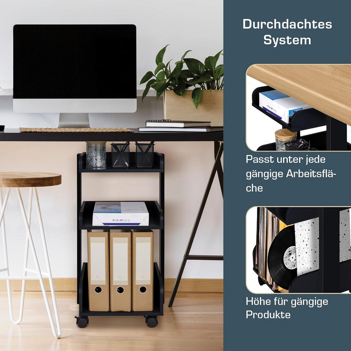 ROLLWAGEN Bosse Schwarz - Schwarz Hochglanz/Robinienfarben, Holzwerkstoff (32/69/35cm) - BoMoe