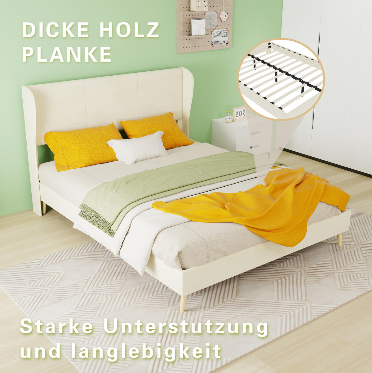 POLSTERBETT 140x200 cm Beige mit gepolstertem Kopfteil - Beige, Textil (140/200cm) - IVMEU