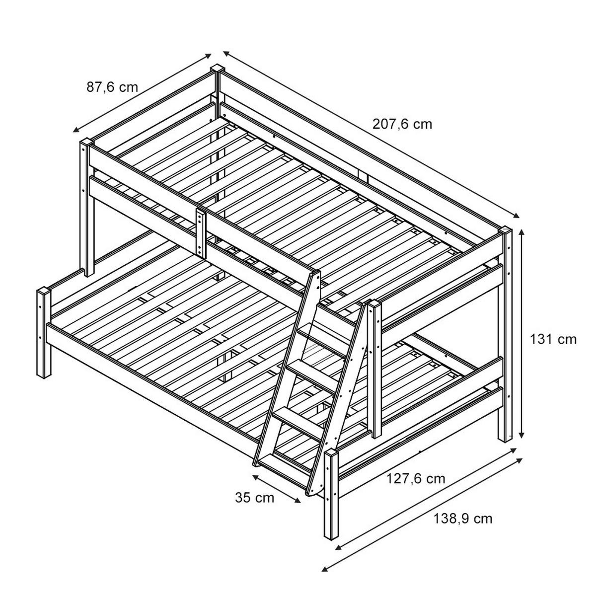 ETAGENBETT Everest Naturholz 120x200/80x200 cm - Naturfarben, Holz (120/200cm) - VitaliSpa