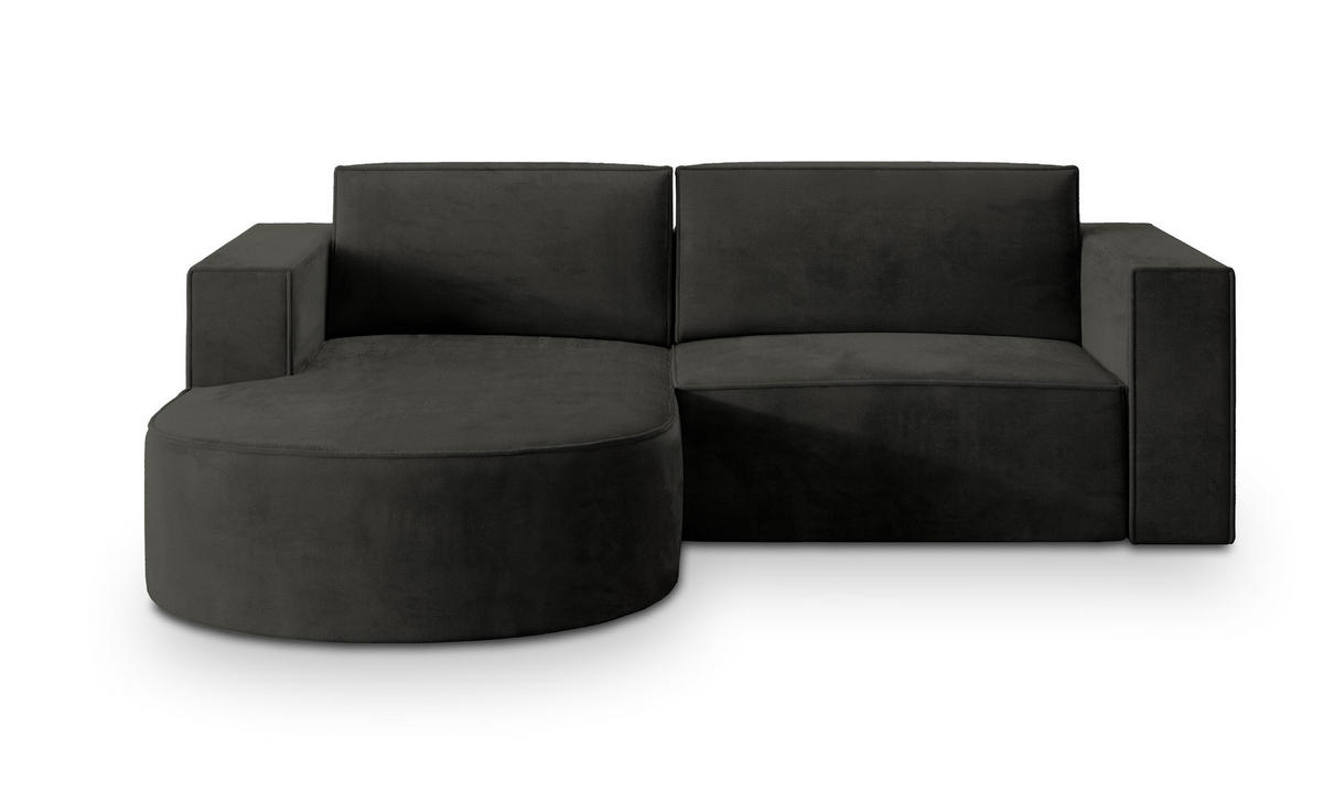 ECKSOFA SORELA M L-S Schwarz Velours-Stoff mit Schlaffunktion - Schwarz, Holz (263/174cm) - MASSENO