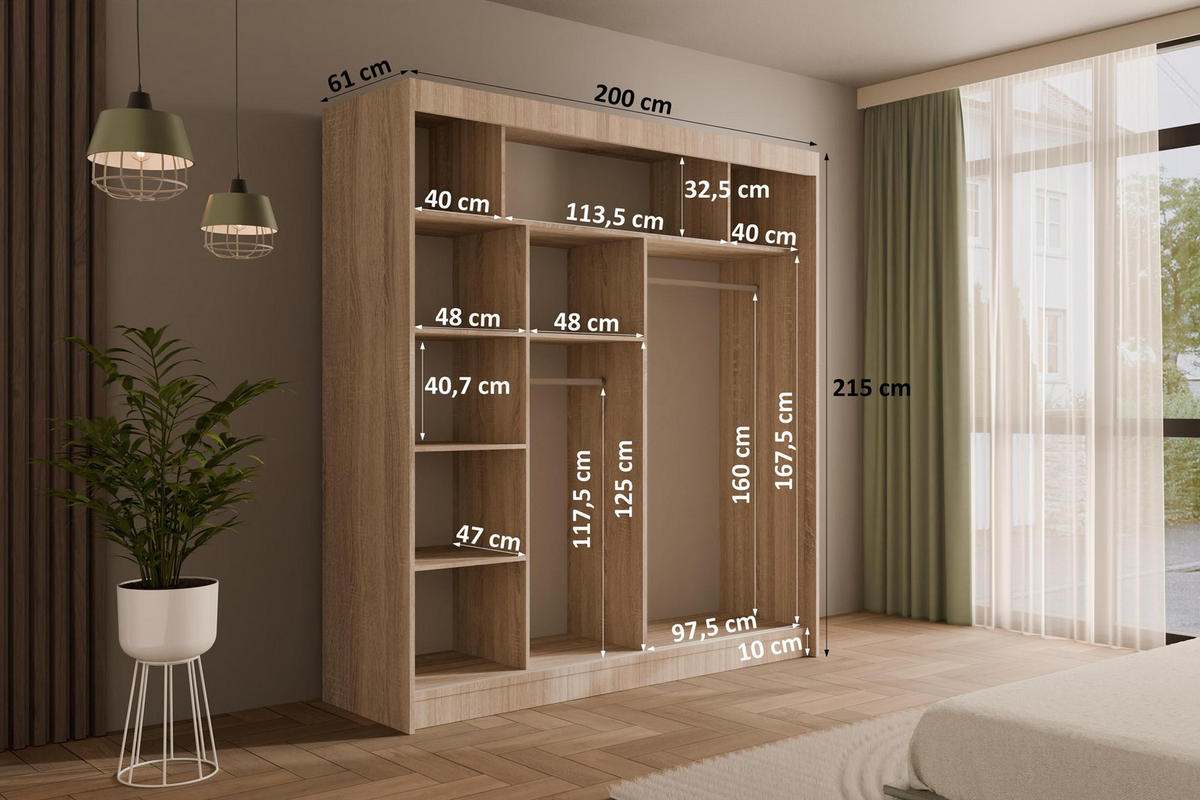 KLEIDERSCHRANK AMOHA - 200 cm - Sonoma Eiche - Sonoma Eiche, Holzwerkstoff (200/215/61cm) - ALTDECOR