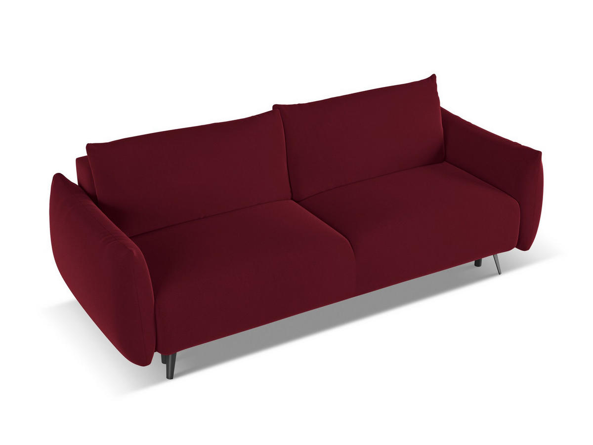 3-SITZER SOFA mit Schlaffunktion Samt Stoff Rot - Bordeaux/Rot, Textil/Metall (230/86/105cm) - Makamii