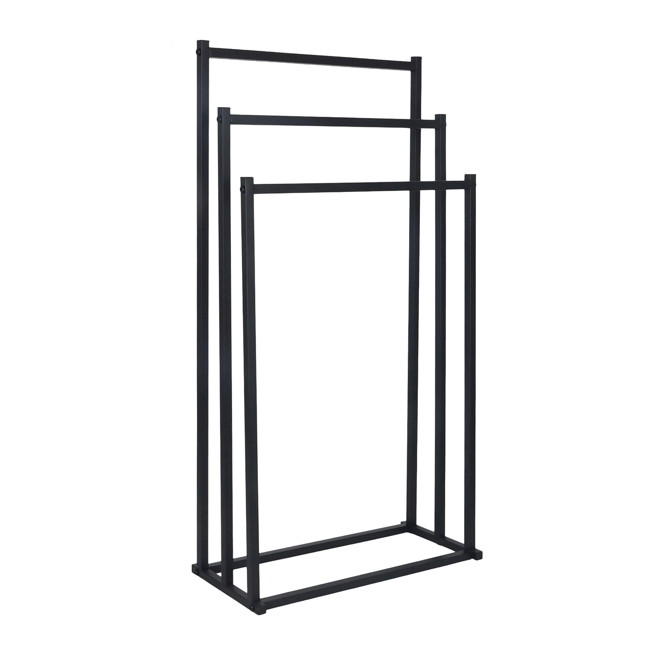 HANDDUKSSTÄLL Svart 3-stång metall bambu 86x44x21 cm 86/44/21 cm