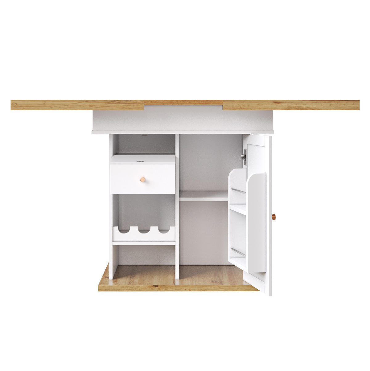 AUSZIEHBARER Esstisch MDF mit Stauraum & Weinregal, 110-140/80/75 cm, Natur/Weiß - Weiß, Holzwerkstoff (110/80/75cm) - Redom