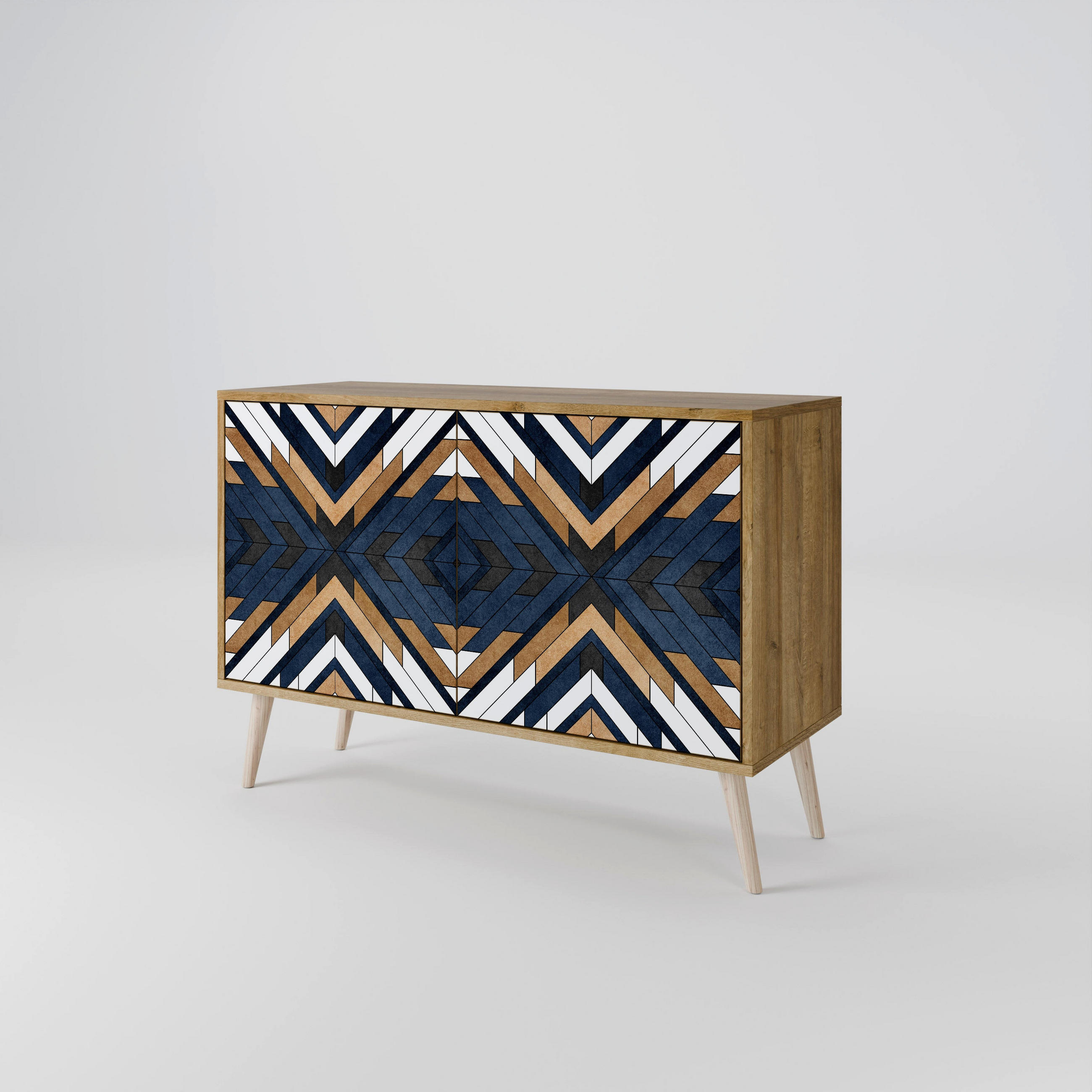 SIDEBOARD ARTFUL GEOMETRY, Eicheneffekt, 111x42x77,5 cm, 2 Türen - Eichefarben/Buchefarben, Holzwerkstoff/Buchenholz (111/77.5/42cm) - SpaceRebels