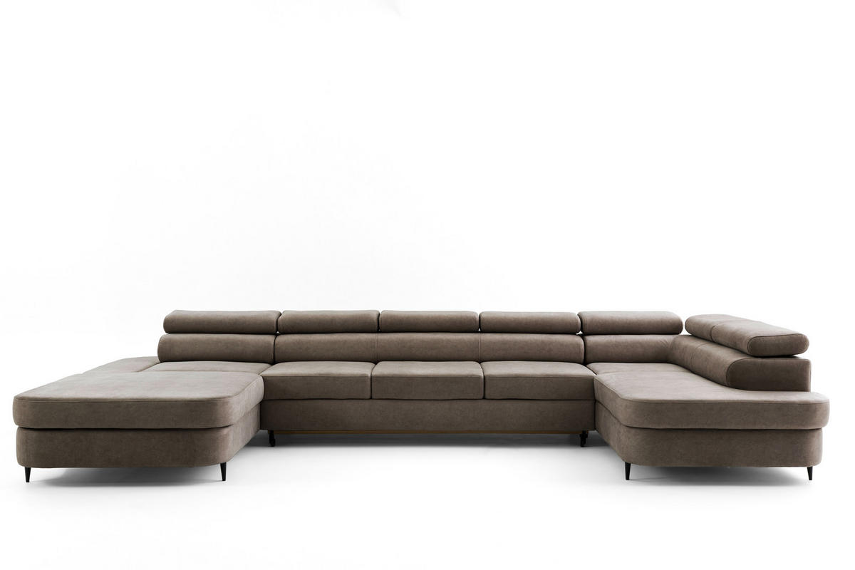 ECKSOFA U-Form PRIAM MAXI U Links mit Schlaffunktion 125x317 Velours Braun - Taupe/Schwarz, Holz/Textil (400/91/203cm) - Muffo