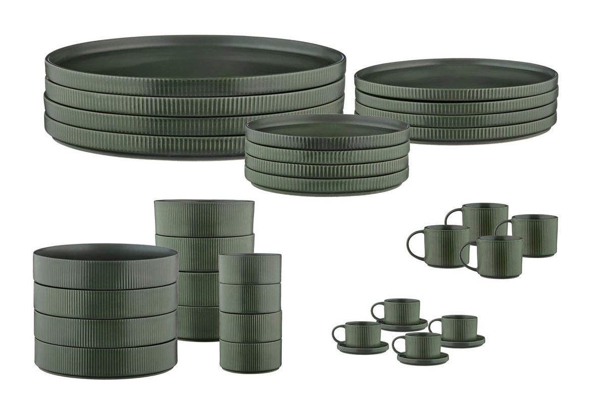 KOMPLETTSERVICE Scandi - 36er-Set - Olive - Grün, Keramik (1/1/1cm) - Björn
