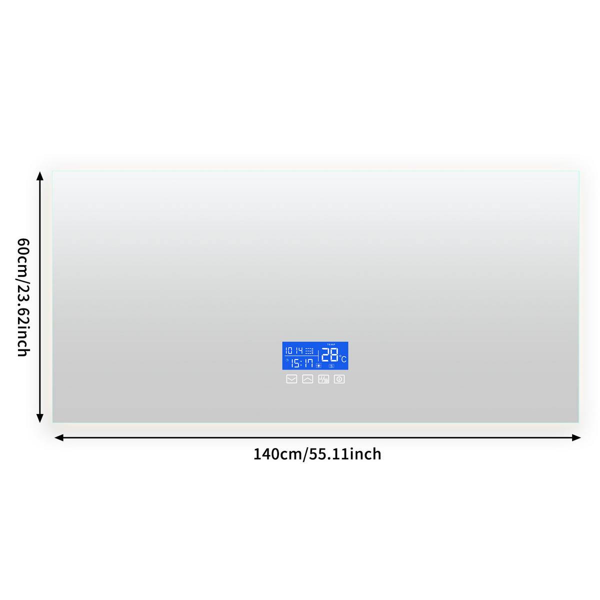 BADEZIMMERSPIEGEL mit LED, Rechteck 60 x 140 cm, Anti-Beschlag, Temperaturanzeige und 3 Anpassbare Helligkeit - Transparent, Glas (140/4/60cm)