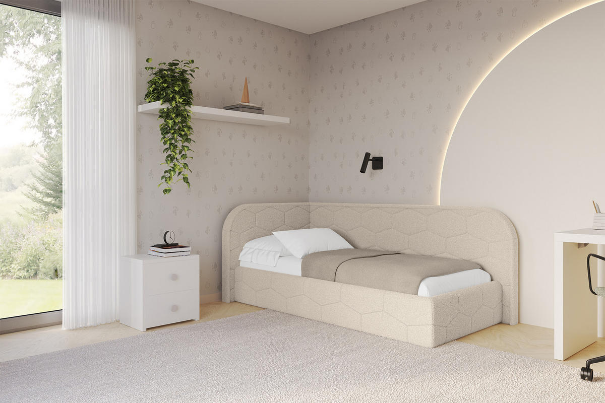 EINZELLBETT Jugendbett mit Bettkasten und Matratze H3/H4, Rechts - JAXY 90x200 Dunkelbeige - Taupe, Holzwerkstoff/Textil (90/200cm) - ALTDECOR