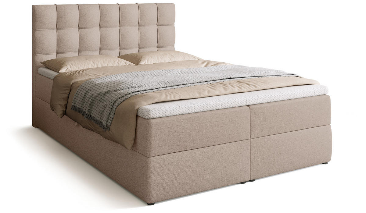 BOXBETT Detroit mit Topper 140/200 Beige - Creme, Textil (140/200cm) - Bromarkt