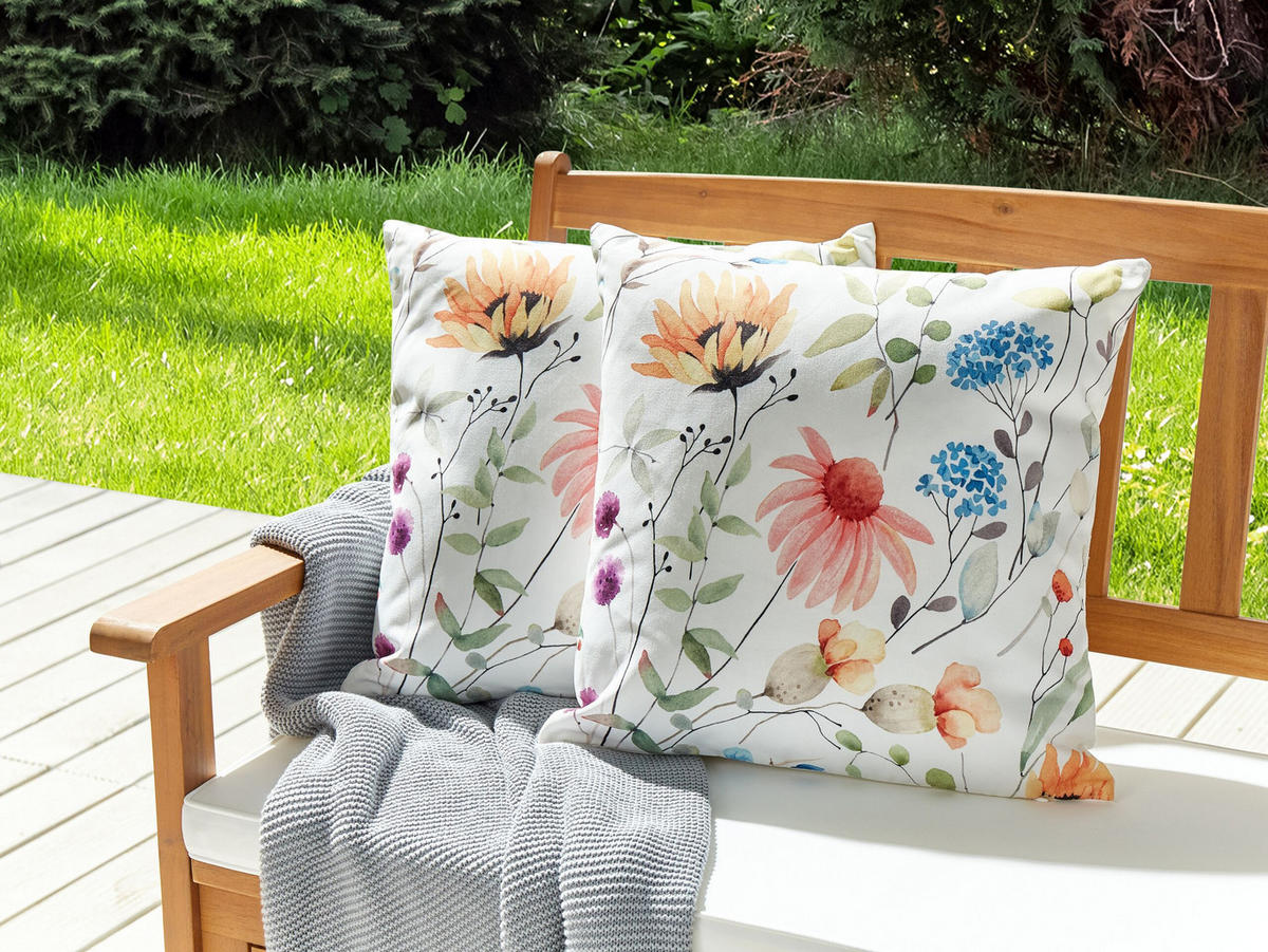 OUTDOOR-KISSEN 2er-Set Blumenmuster mehrfarbig 45/45 cm Monesi - Multicolor, Textil (45/45cm) - Beliani