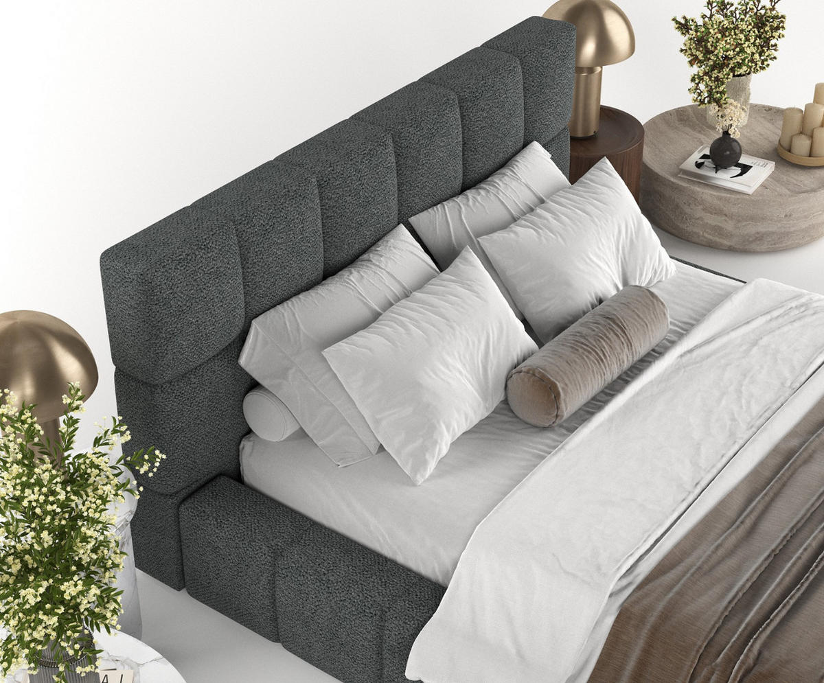 POLSTERBETT Paros mit Stauraum 160/200 cm Anthrazit im Bubble Stoff - Anthrazit/Schwarz, Holz/Holzwerkstoff (160/200cm) - AltaBeds