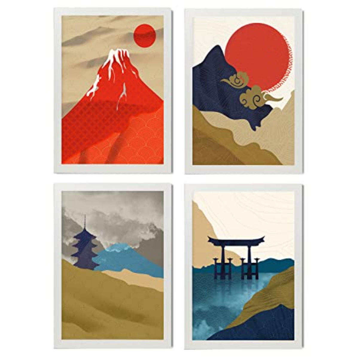 POSTER Set mit 4 japanischen Schreinen A4 Weißer Rahmen - Weiß, Papier (29.7/3cm) - Nacnic