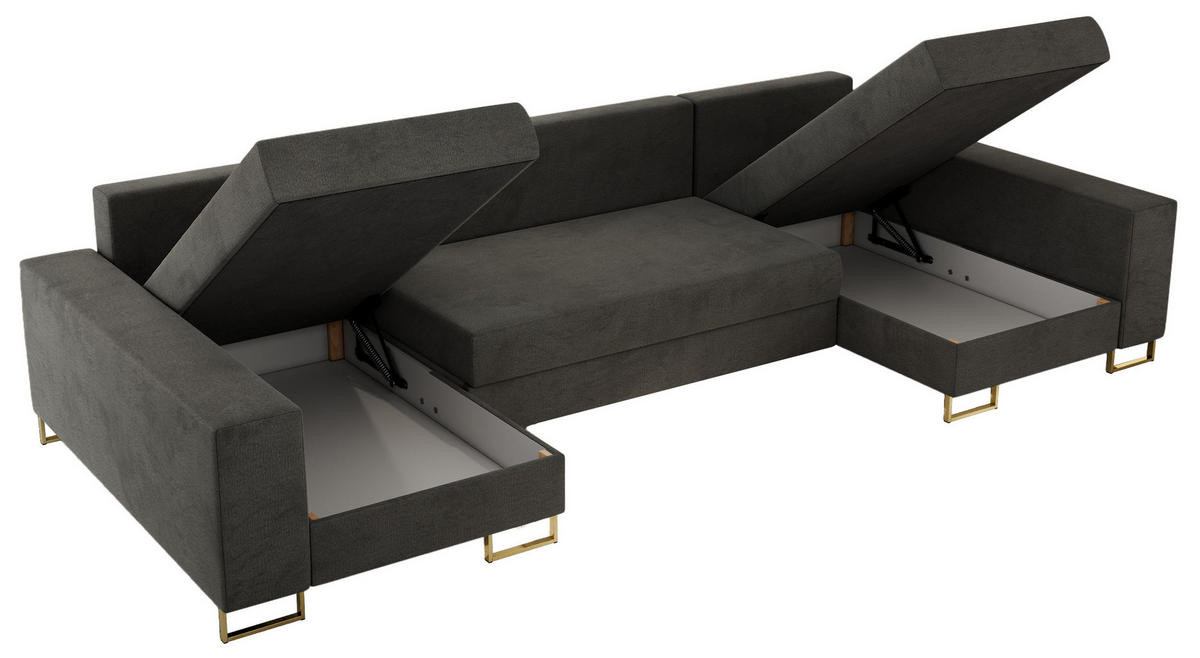 WOHNLANDSCHAFT DORIAN U Velvet Dunkelgrau - Dunkelgrau/Goldfarben, Textil/Metall (312/95/138cm) - MKS