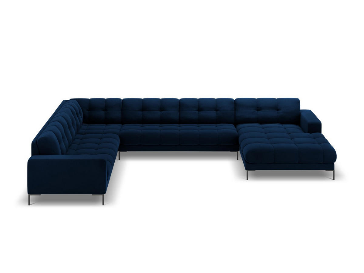 PANORAMASOFA links Mamaia aus Samt königsblau 7 Sitzplätze - Dunkelblau, Textil (256/75/327cm) - Micadoni