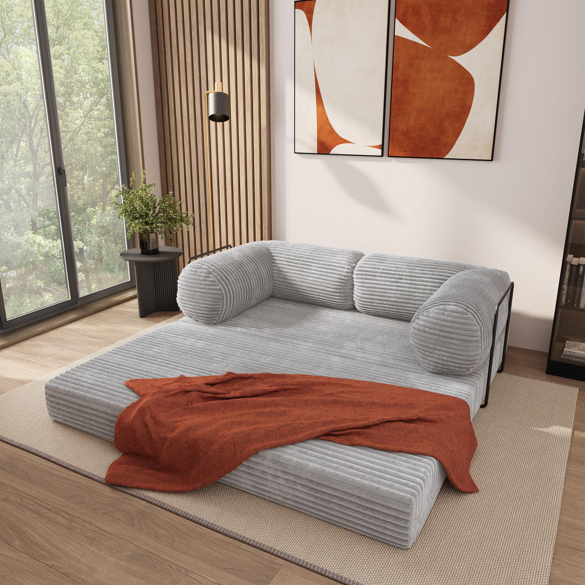 POHOVKA z pěny ALVIO s kovovým rámem Manšestrová látka Světle šedá - šedá/světle šedá, textil (170/68/80cm) - MASSENO