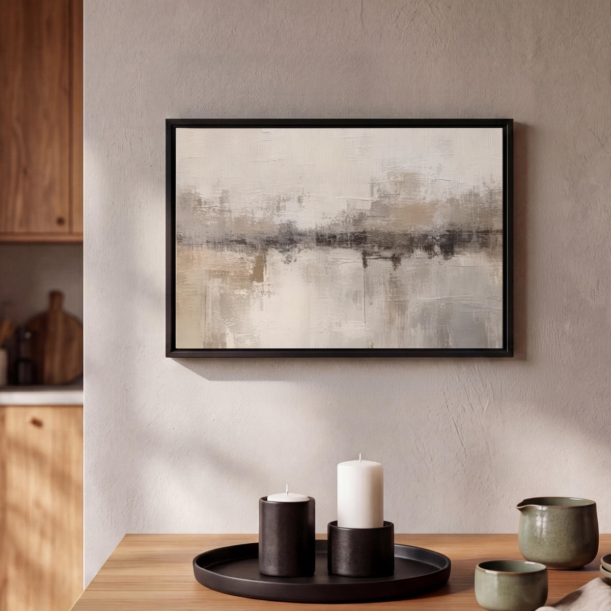 LEINWAND Bilder mit Rahmen - Moderne Kunst - Abstrakt - Beige - 30x20 - Beige, Textil (30/20cm) - MuchoWow