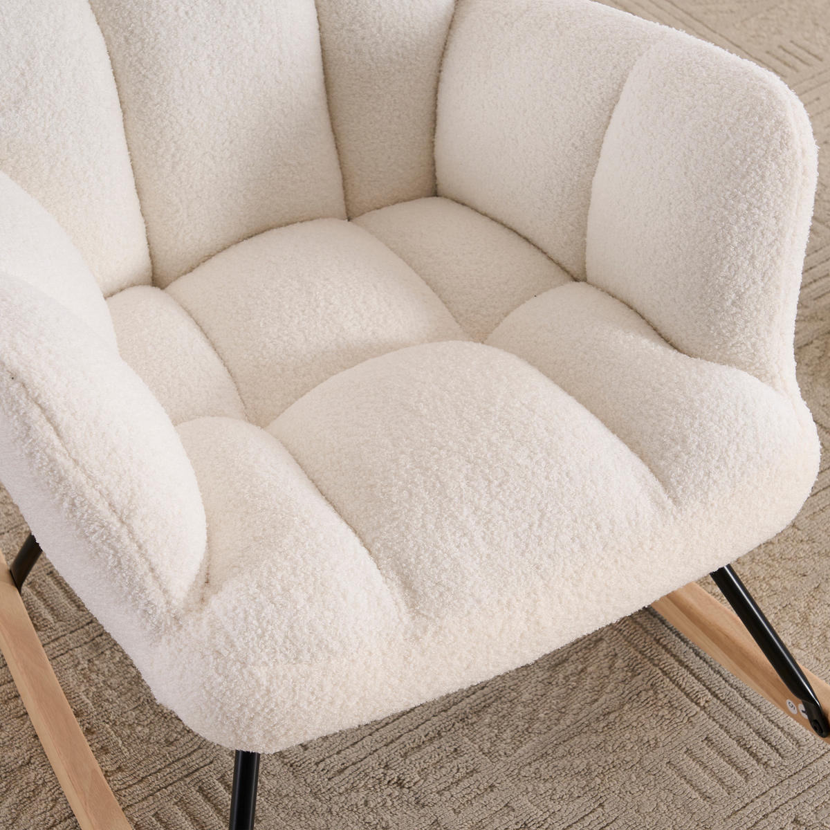 SCHAUKELSTUHL 73/92/94 cm Weiß mit Massivholzrahmen für Wohnzimmer Schlafzimmer Balkon - Weiß, Textil (92/94/73cm) - OKWISH