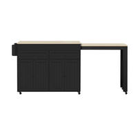 KÜCHENINSEL 112-180,5/45/92,2 cm mit ausziehbarer Arbeitsplatte und Rollen, MDF, Schwarz/Natur - Schwarz, Holzwerkstoff (180.5/92.2/45cm) - Redom