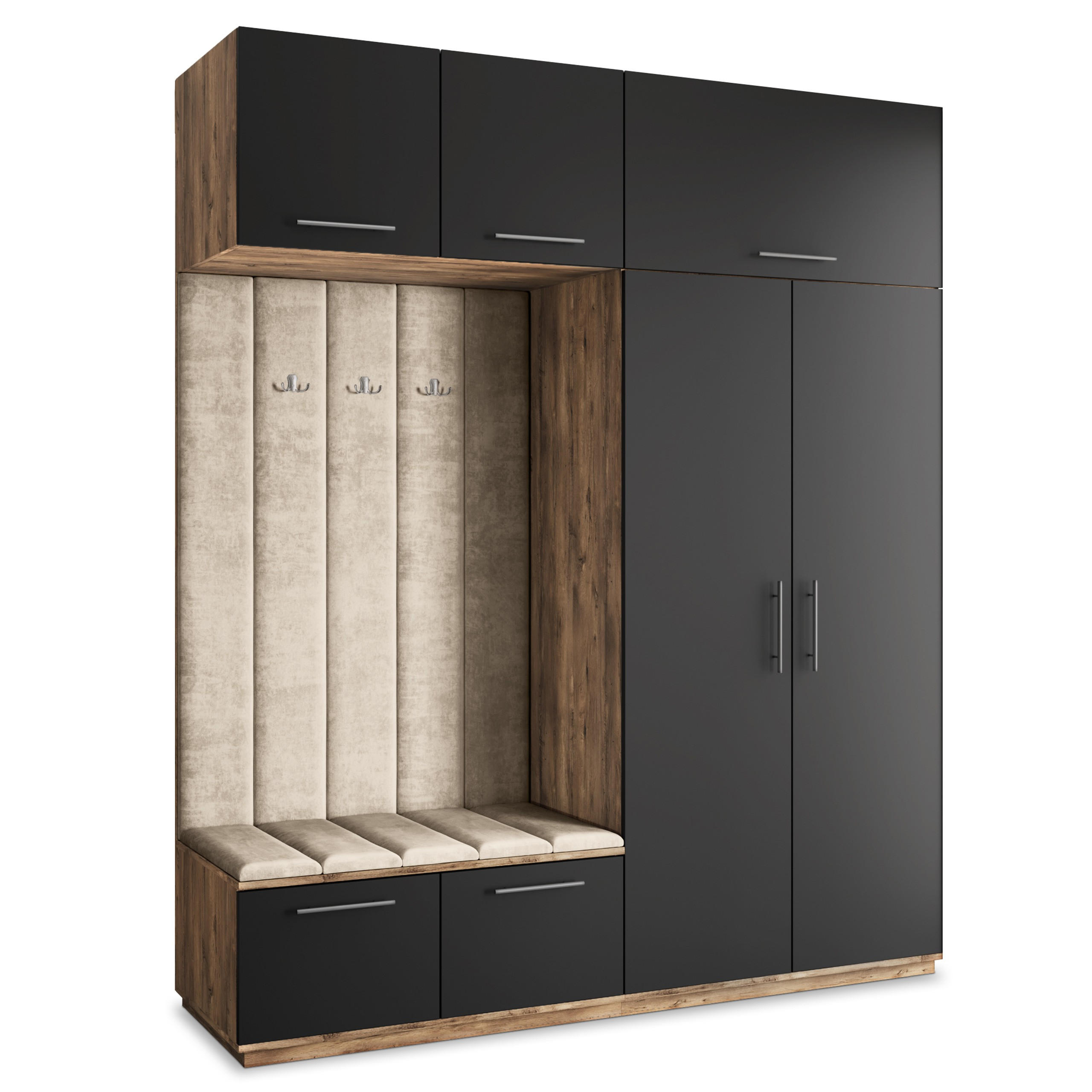 Masseno Garderobenschrank Eiche, Schwarz, Beige 200x240x60 cm