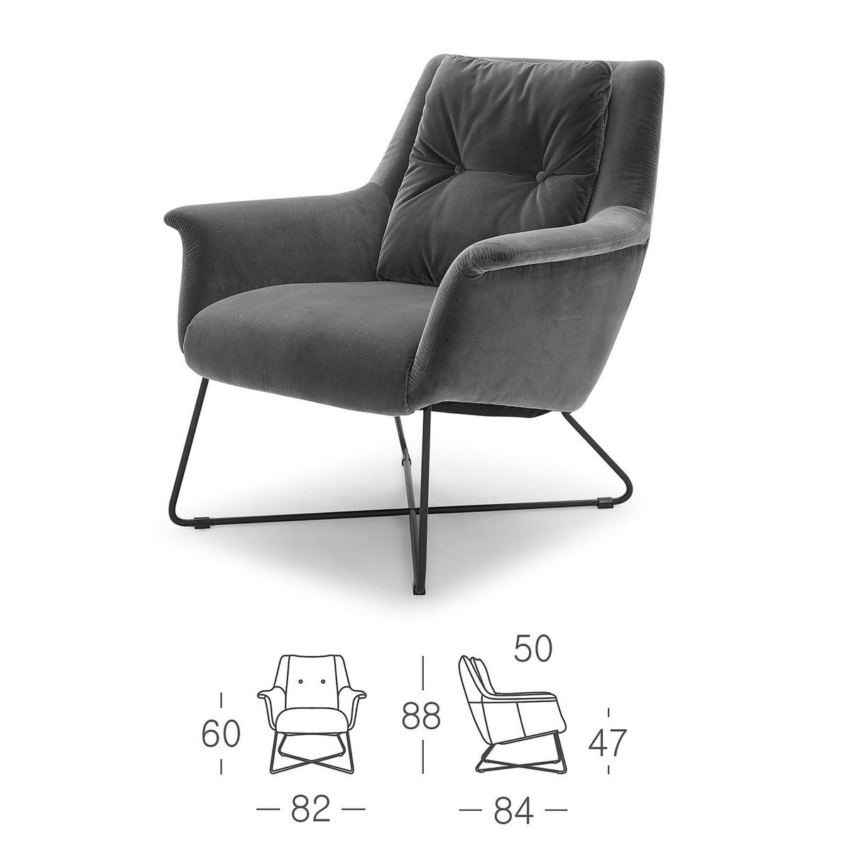 SESSEL - Hellgrau/Schwarz, Textil/Metall (82/88/84cm) - home24