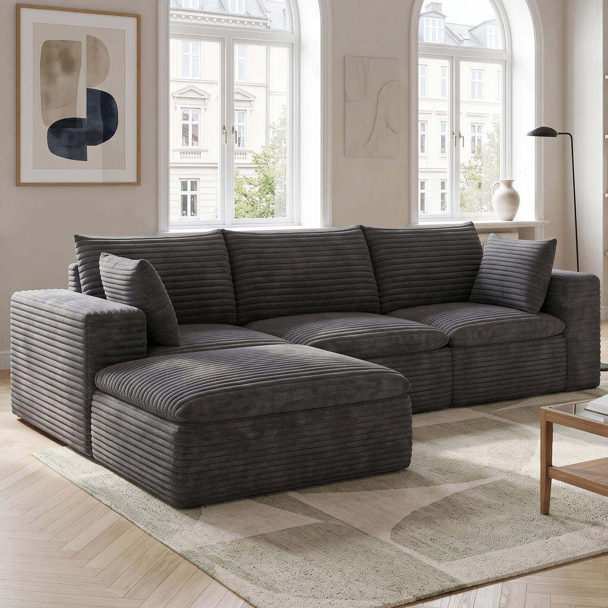 SOFA Modulární cloud pohovka z manšestru tmavě šedá 260 cm - tmavě šedá, textil (260/160cm) - Urban Meuble