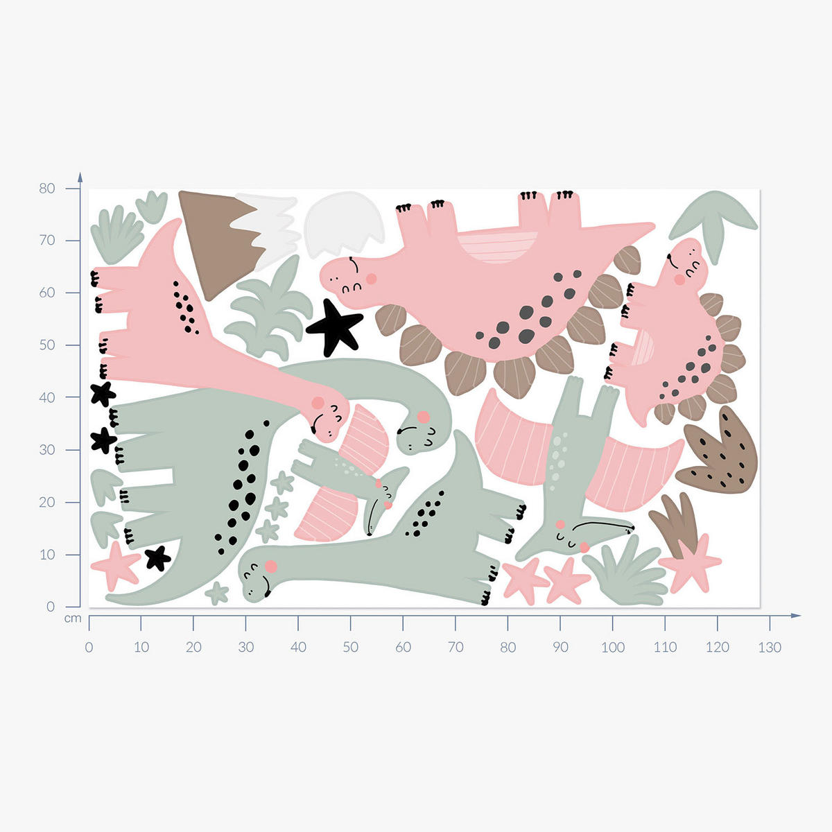 WANDAUFKLEBER 80x128cm - Dinosaurier wilde Vegetation - Multicolor, Kunststoff (80/128/0.1cm) - Wallfluent