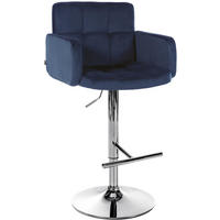 BARHOCKER Samt Blau - Chromfarben/Blau, Textil/Metall (60/93/56cm) - CLP