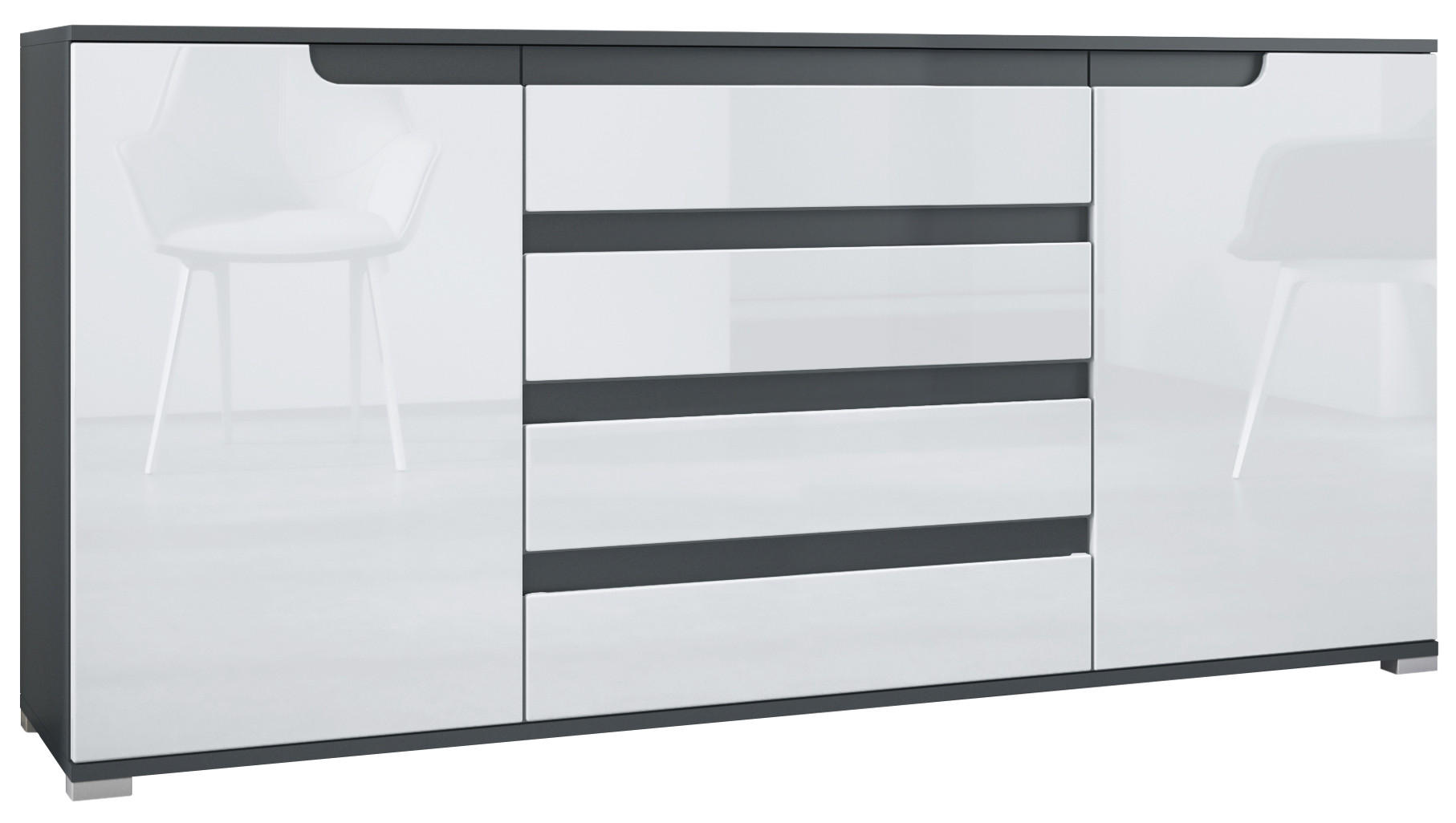 SIDEBOARD Sylt Weiß Hochglanz / Anthrazit matt - Weiß Hochglanz, Holzwerkstoff (166.5/75.5/35cm) - Vladon